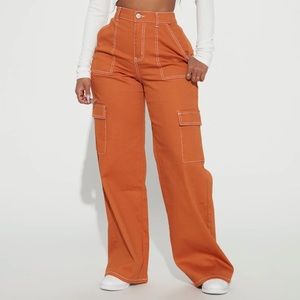 Rust High Rise Cargo Jeans